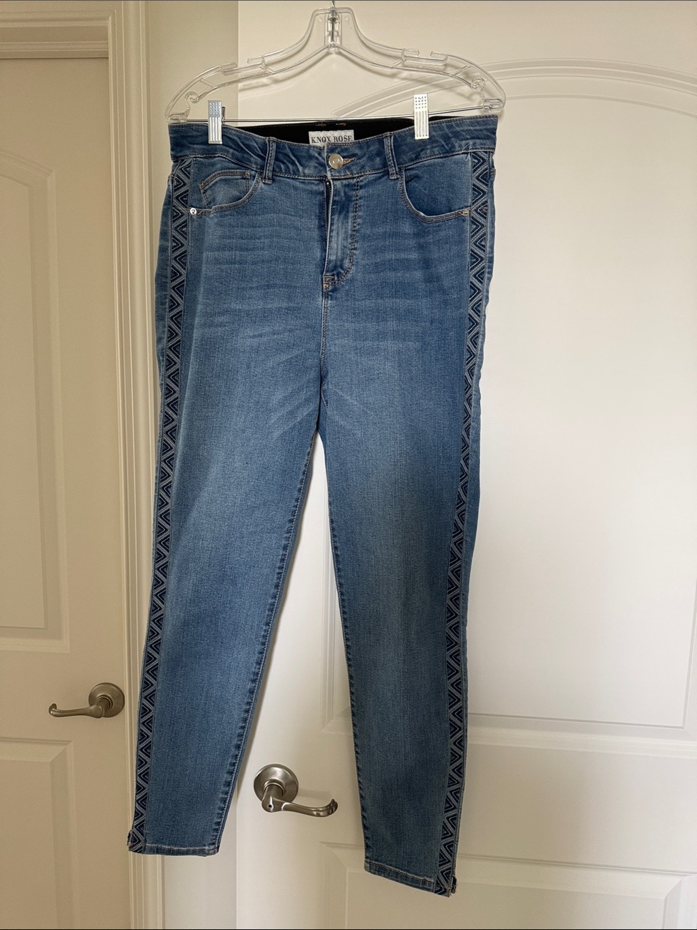 Knox Rose Medium Blue Skinny Jeans with Embroidered Side Panels
